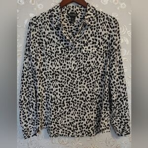 100% Silk White House Black Market Leopard Print Blouse - Size 8 - NWT